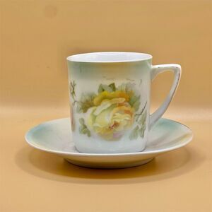 Vintage Porcelain Tea Cup & Saucer Hand-Painted Roses Antique 1900-1919